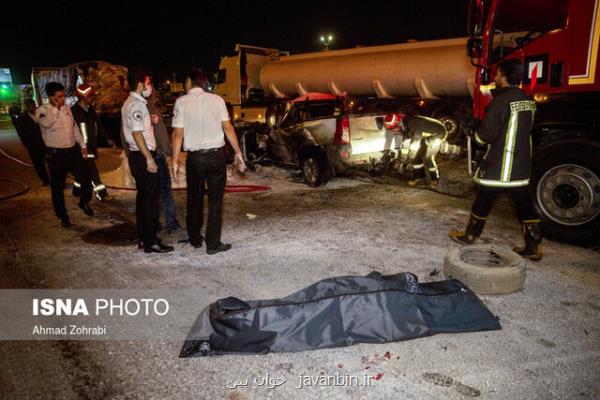 یك كشته و ۴ مصدوم نتیجه تصادف ۱۰ خودرو در اتوبان قزوین - تهران